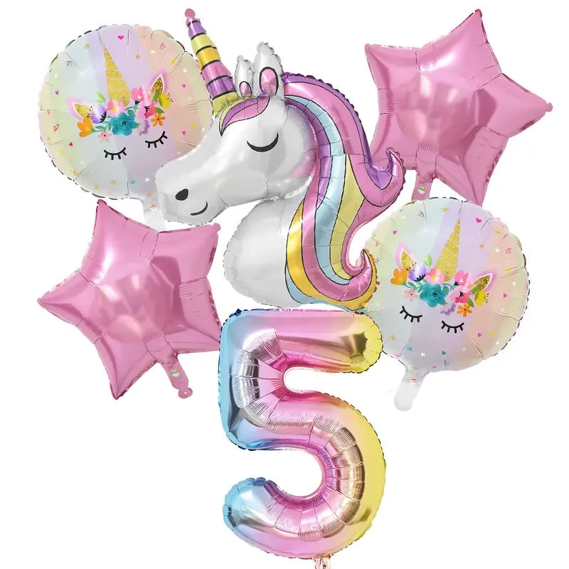 Rainbow Unicorn Balloon Set 32 inch Number Foil Balloons Kids Unicorn Theme Birthday Party Decorations Baby Shower