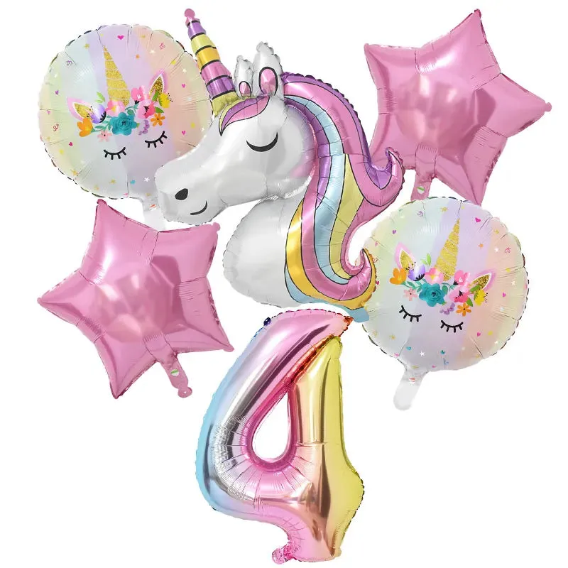 Rainbow Unicorn Balloon Set 32 inch Number Foil Balloons Kids Unicorn Theme Birthday Party Decorations Baby Shower