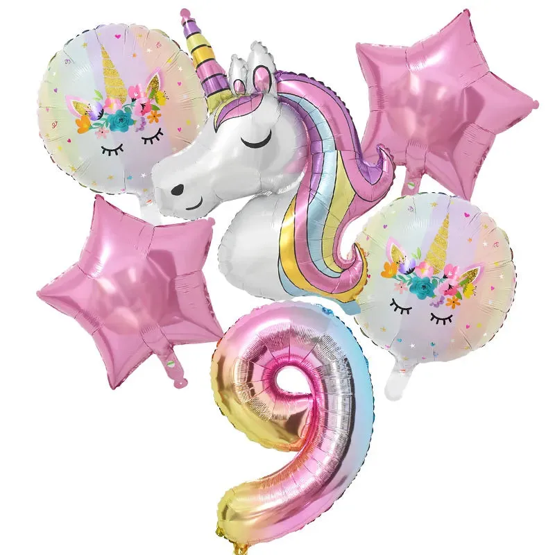 Rainbow Unicorn Balloon Set 32 inch Number Foil Balloons Kids Unicorn Theme Birthday Party Decorations Baby Shower
