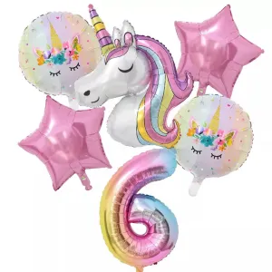 Rainbow Unicorn Balloon Set 32 inch Number Foil Balloons Kids Unicorn Theme Birthday Party Decorations Baby Shower