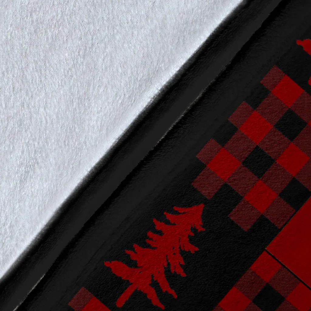 Red and Black Buffalo Plaid Deer Buck Pine Tree Patchwork Pattern Fleece Throw Blanket