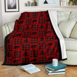 Red and Black Buffalo Plaid Fleece Throw Blanket With Patchwork Style Lodge Pattern