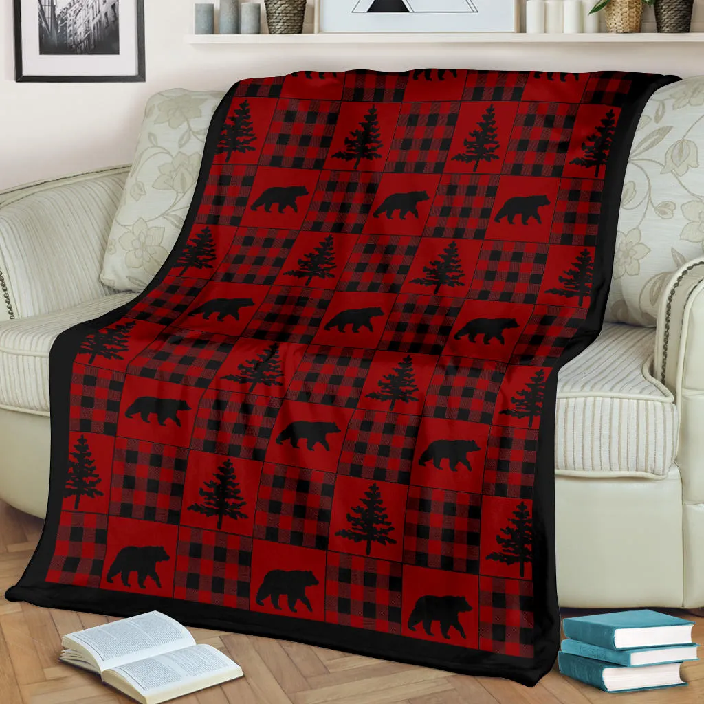 Red and Black Buffalo Plaid Fleece Throw Blanket With Patchwork Style Lodge Pattern