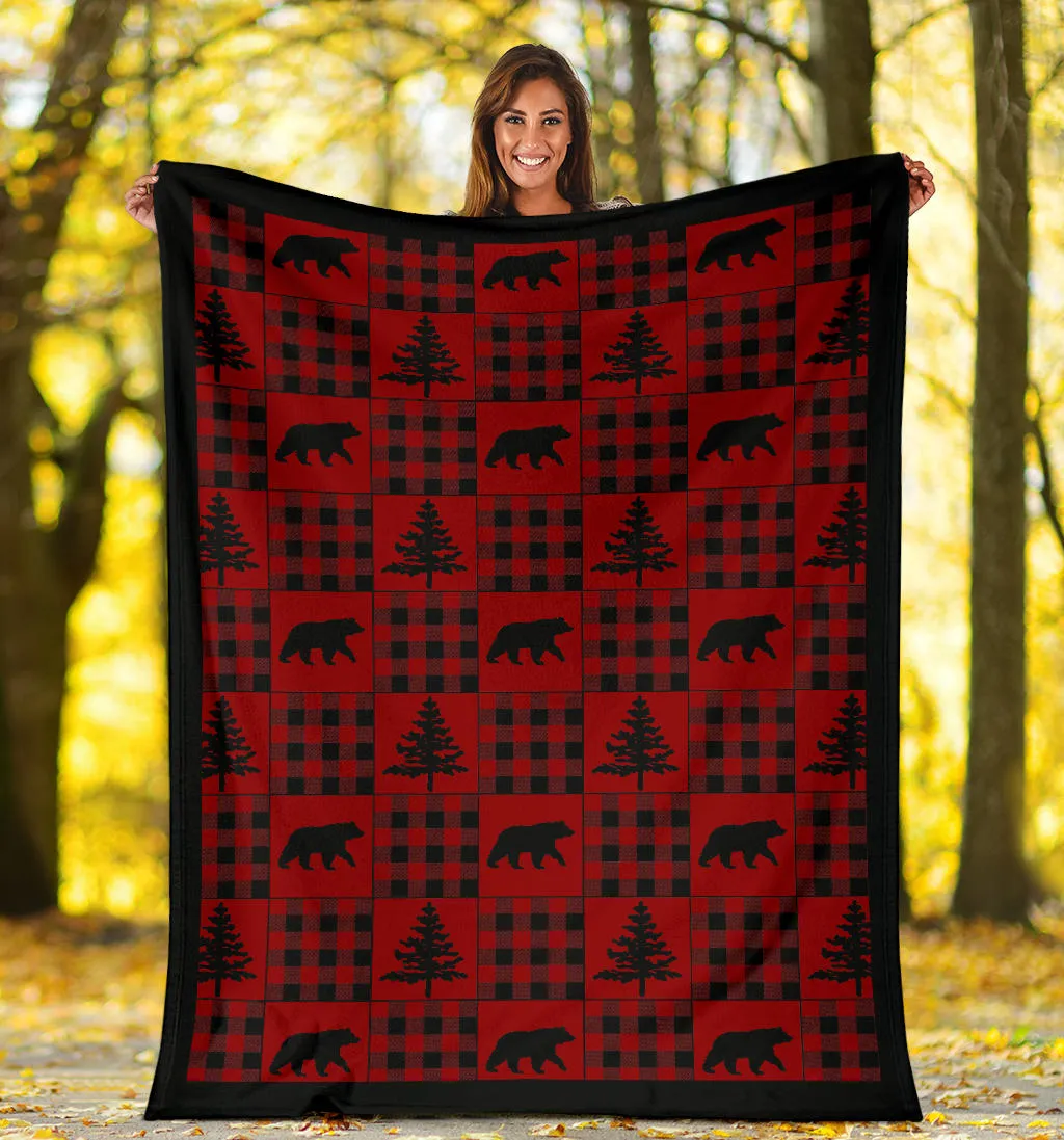 Red and Black Buffalo Plaid Fleece Throw Blanket With Patchwork Style Lodge Pattern
