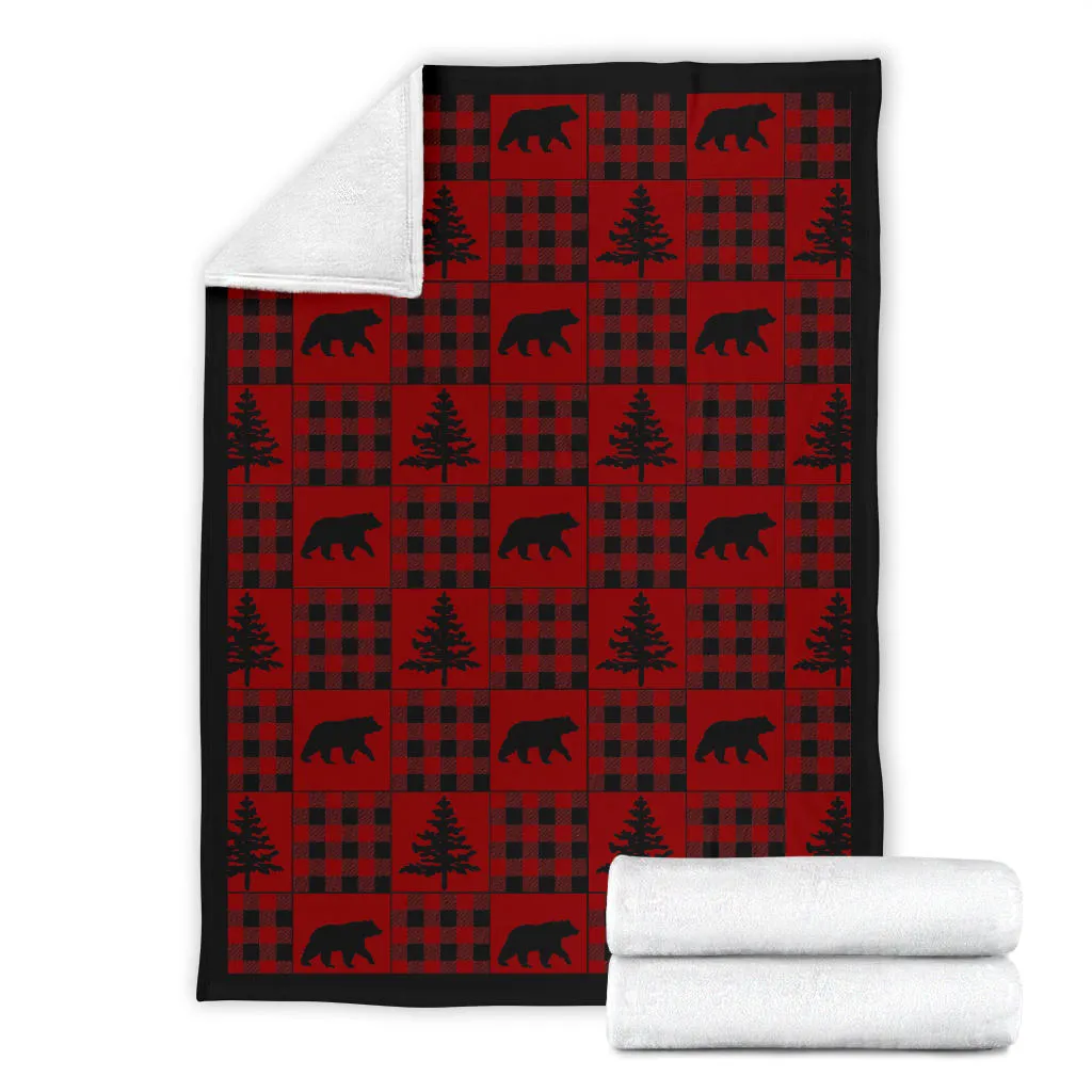 Red and Black Buffalo Plaid Fleece Throw Blanket With Patchwork Style Lodge Pattern