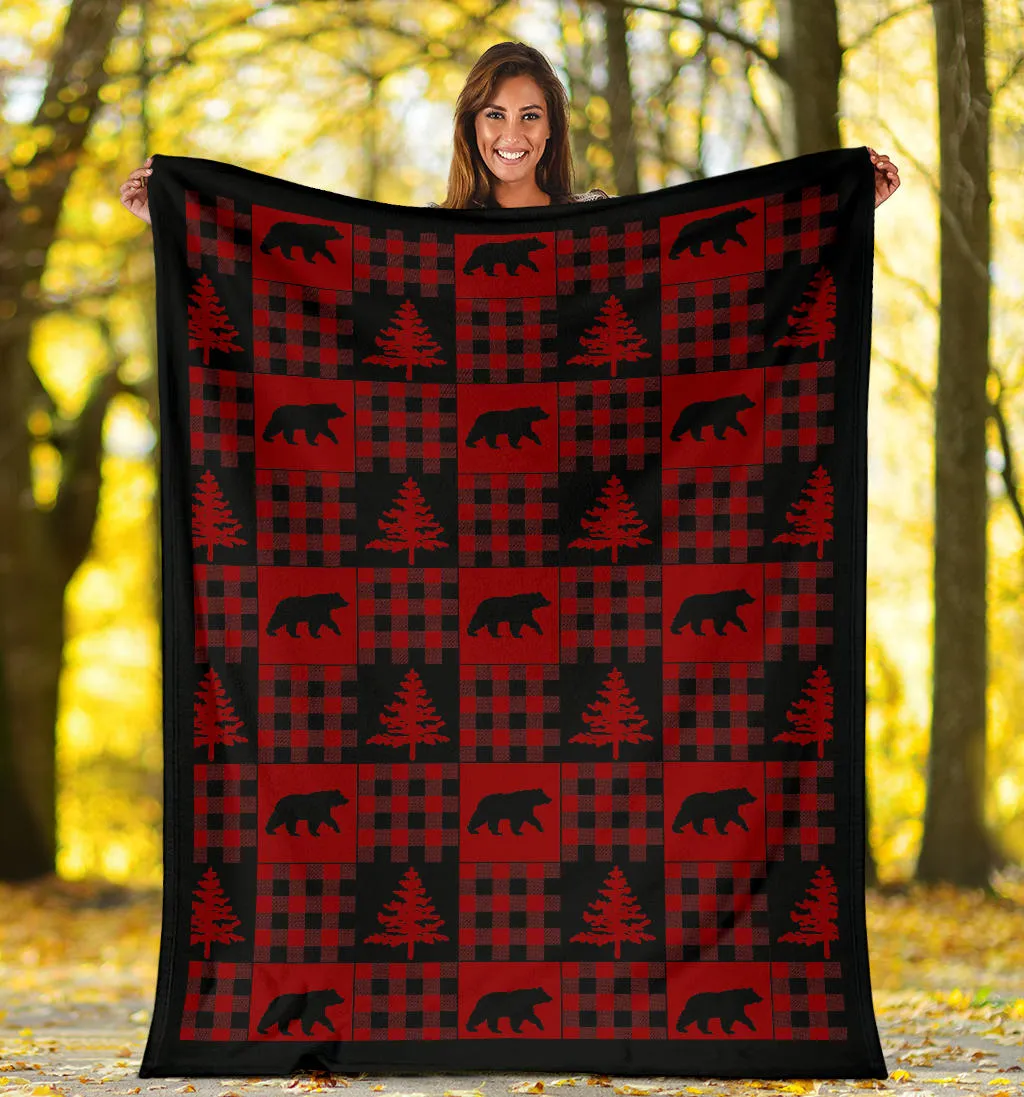 Red and Black Buffalo Plaid Patchwork Style Pattern Fleece Throw Blanket