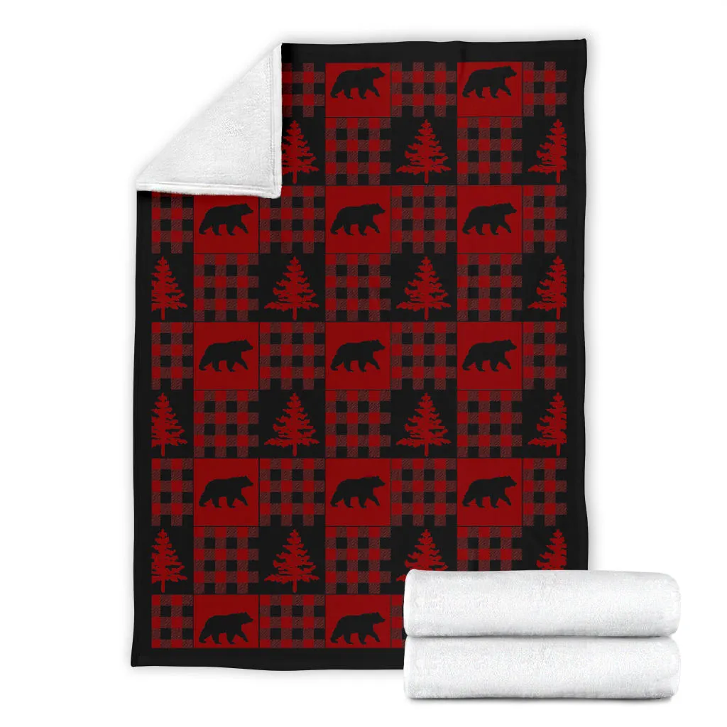 Red and Black Buffalo Plaid Patchwork Style Pattern Fleece Throw Blanket