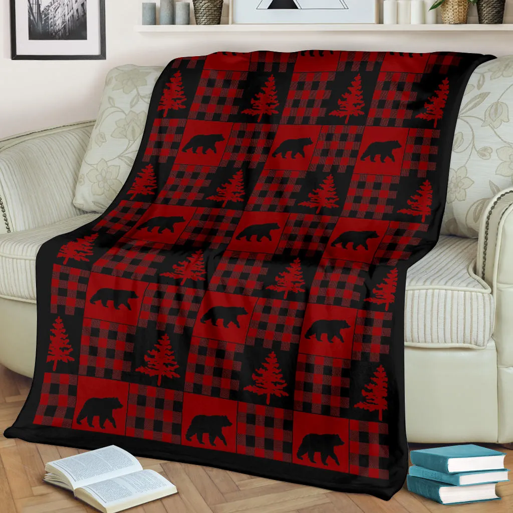 Red and Black Buffalo Plaid Patchwork Style Pattern Fleece Throw Blanket