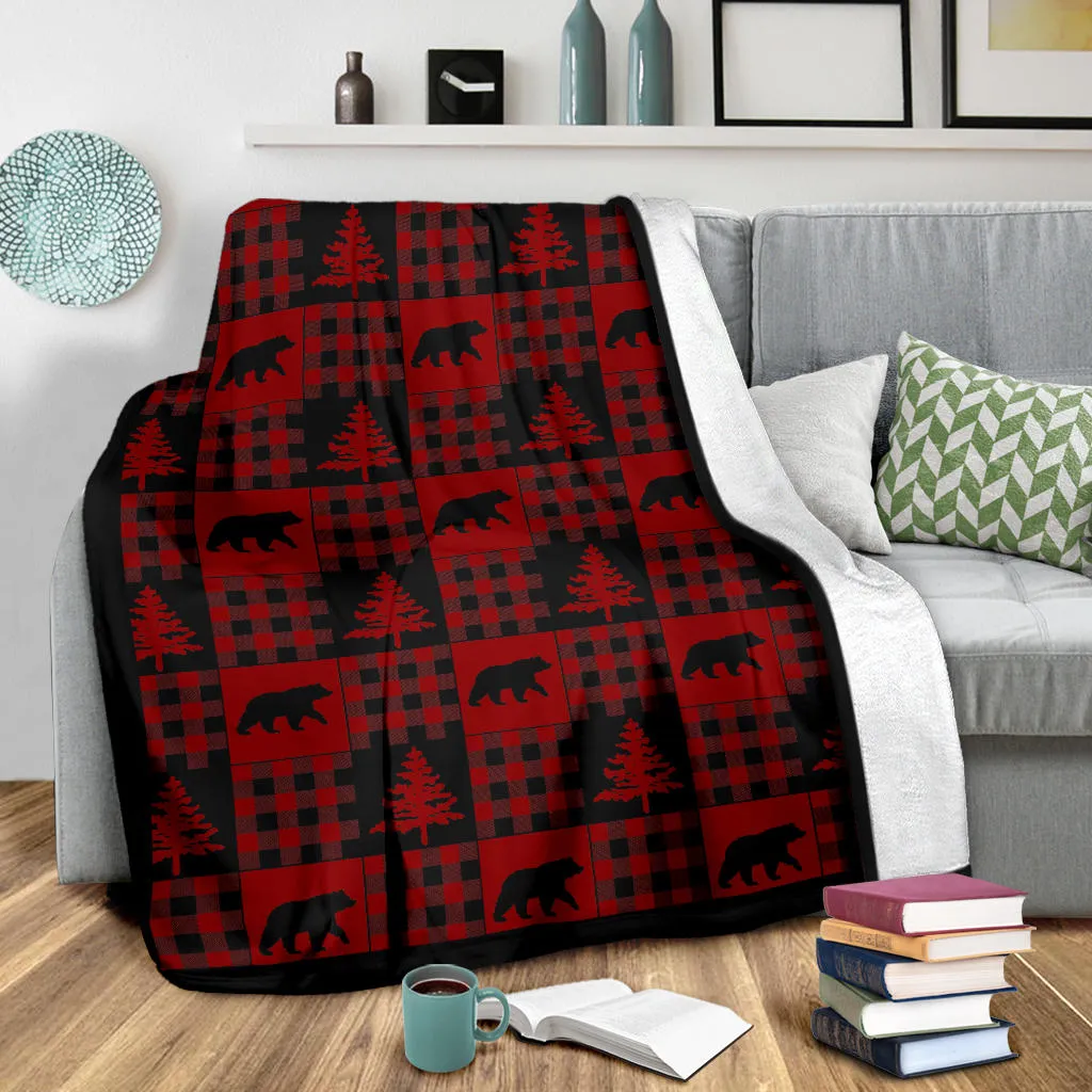 Red and Black Buffalo Plaid Patchwork Style Pattern Fleece Throw Blanket