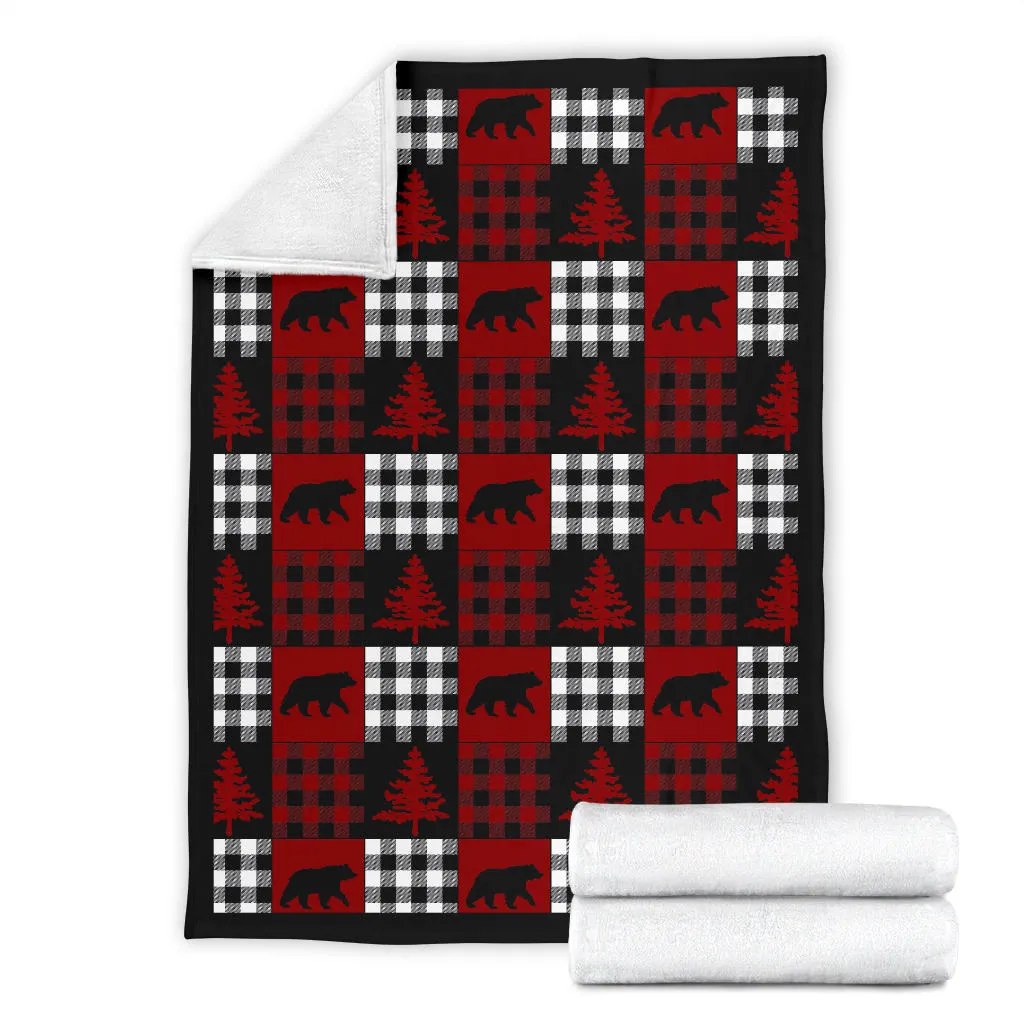 Red, Black and White, Buffalo Plaid Patchwork Style Fleece Throw Blanket