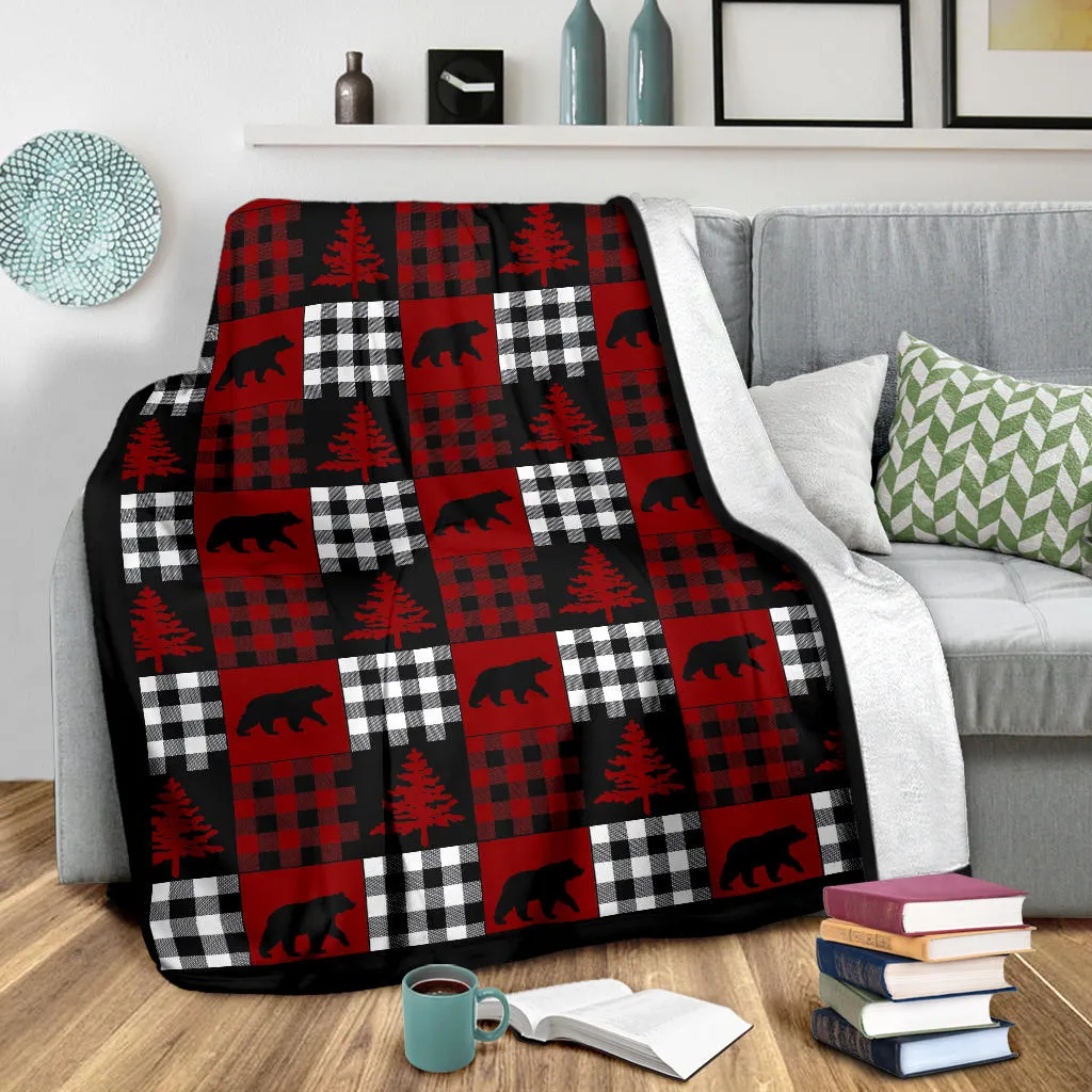 Red, Black and White, Buffalo Plaid Patchwork Style Fleece Throw Blanket