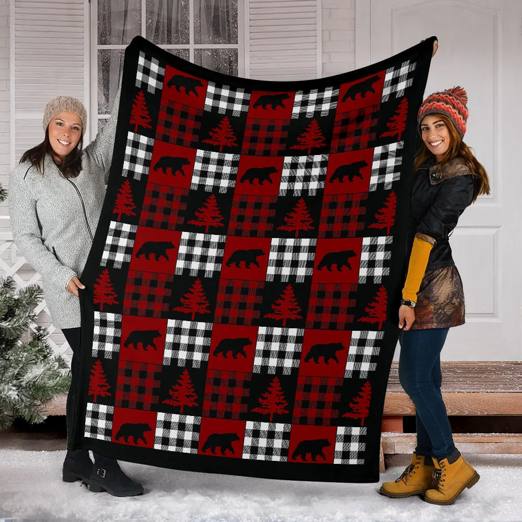 Red, Black and White, Buffalo Plaid Patchwork Style Fleece Throw Blanket