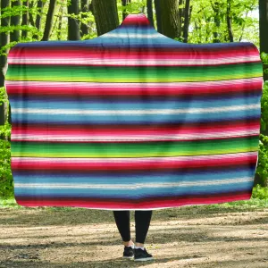 Red Blue and Green Serape Style Striped Hooded Blanket