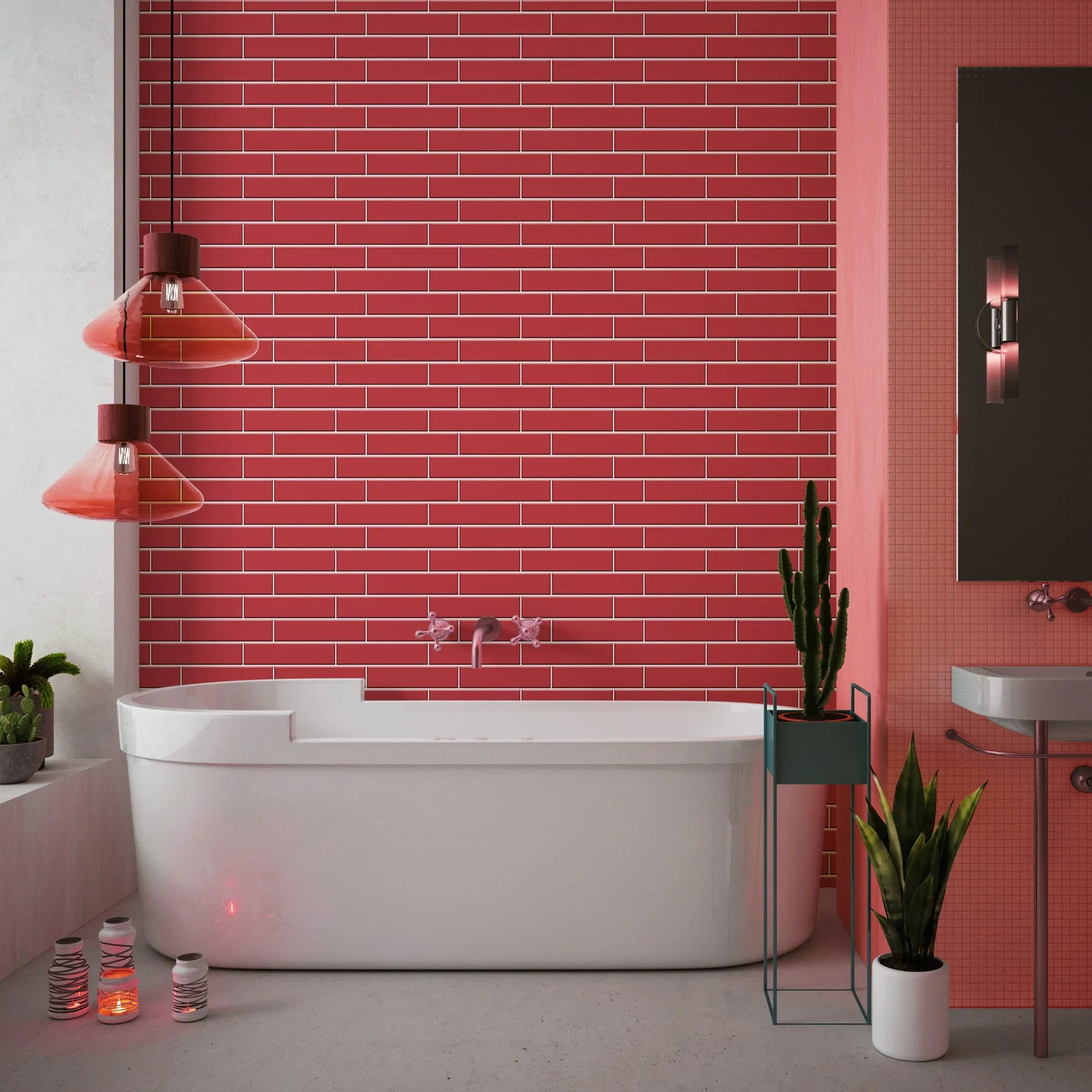 Red Brick Slip Tile Acrylic Shower Wall Panel 2440mm x 1220mm ( 3mm Thick)