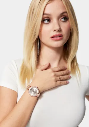Rose Gold Crystal Bezel Logo Watch