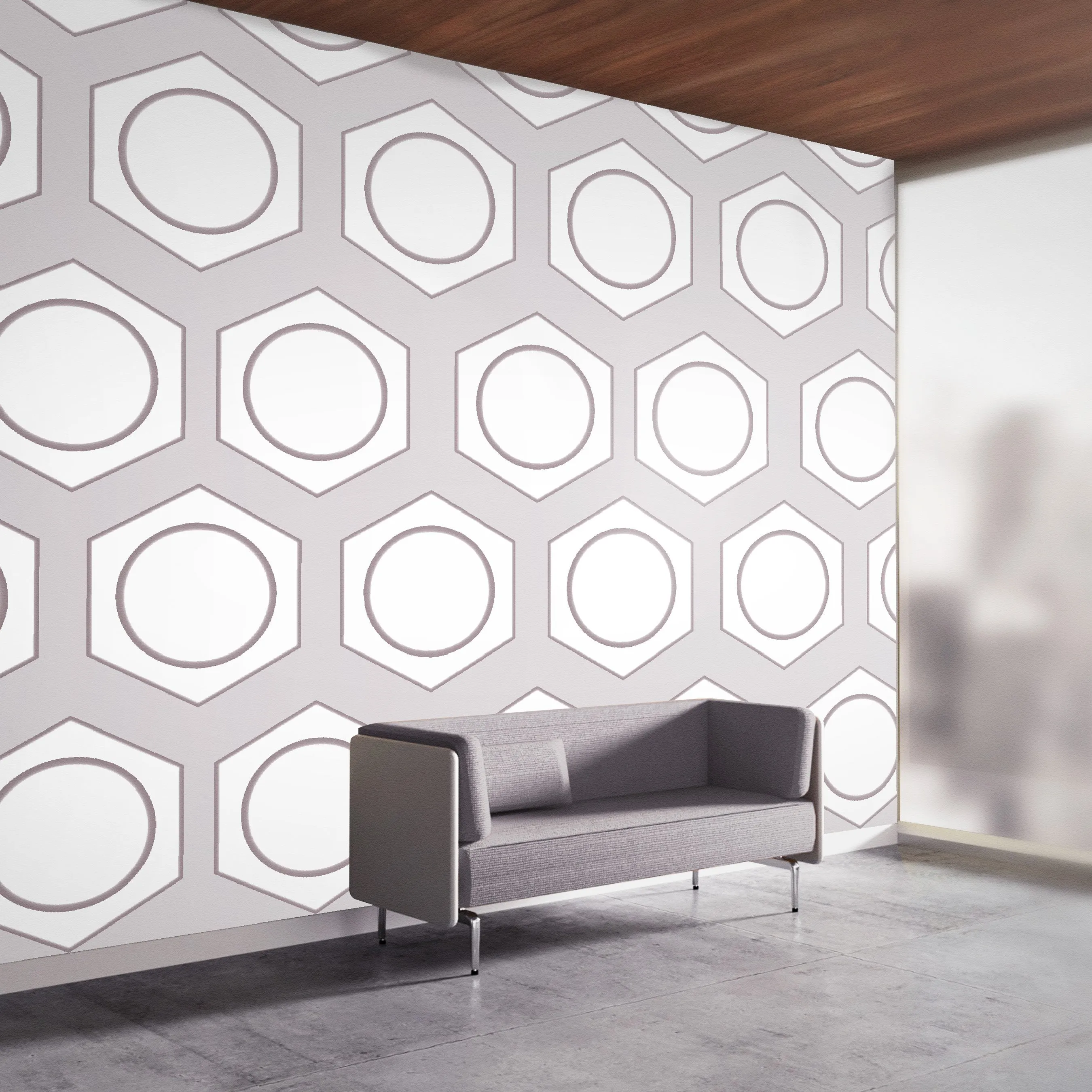Sample of Hexagonal Discs Acrylic Wall Panels Home Decor Wall Panels 2440mmm x 1220mm