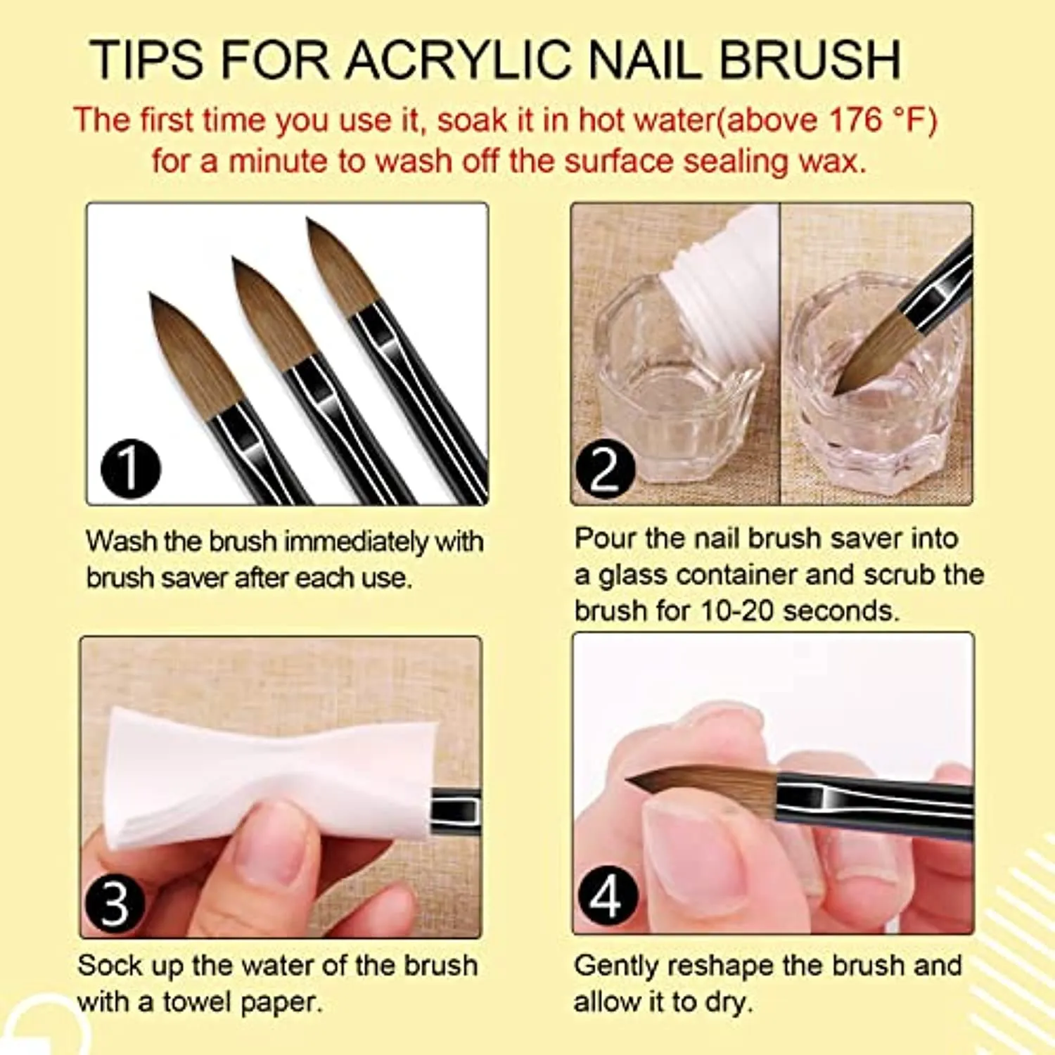 Saviland 3pcs Acrylic Nail Brush Set, Size 8/10/14 Kolinsky Acrylic Nail Brushes for Acrylic Application, Nail Extension with Black & White Handle for Beginner & Professional