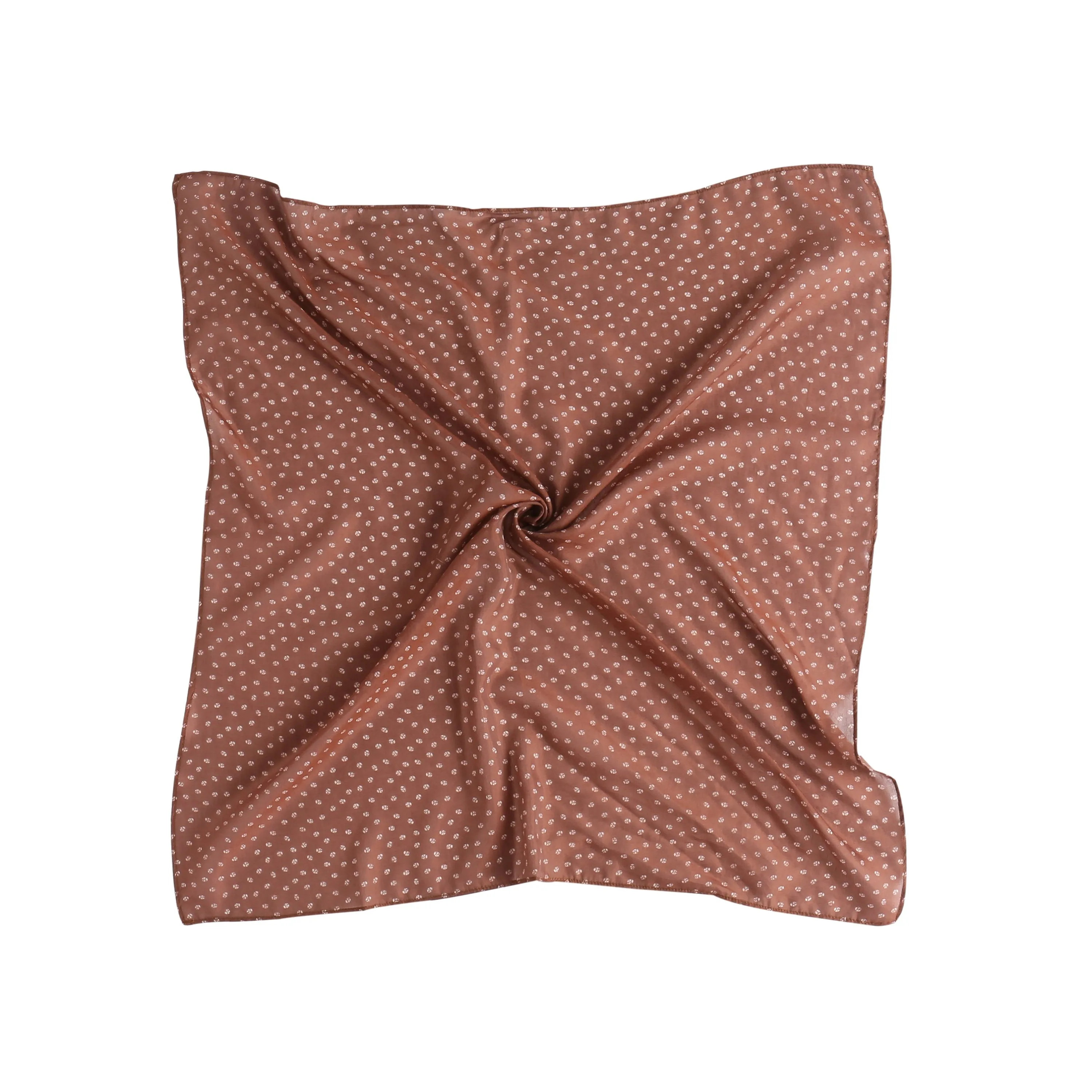 Silk Blend Neckerchief, Brown Silk Cotton Blend Neckerchief with Ladybug Print