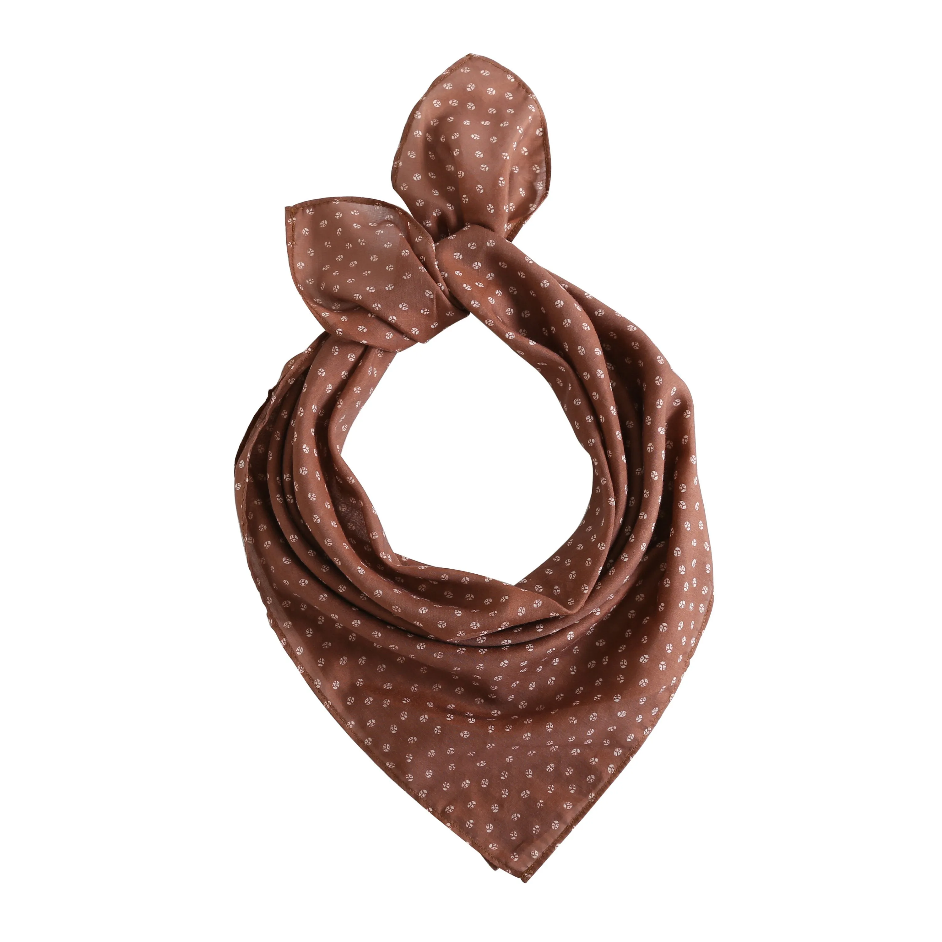 Silk Blend Neckerchief, Brown Silk Cotton Blend Neckerchief with Ladybug Print