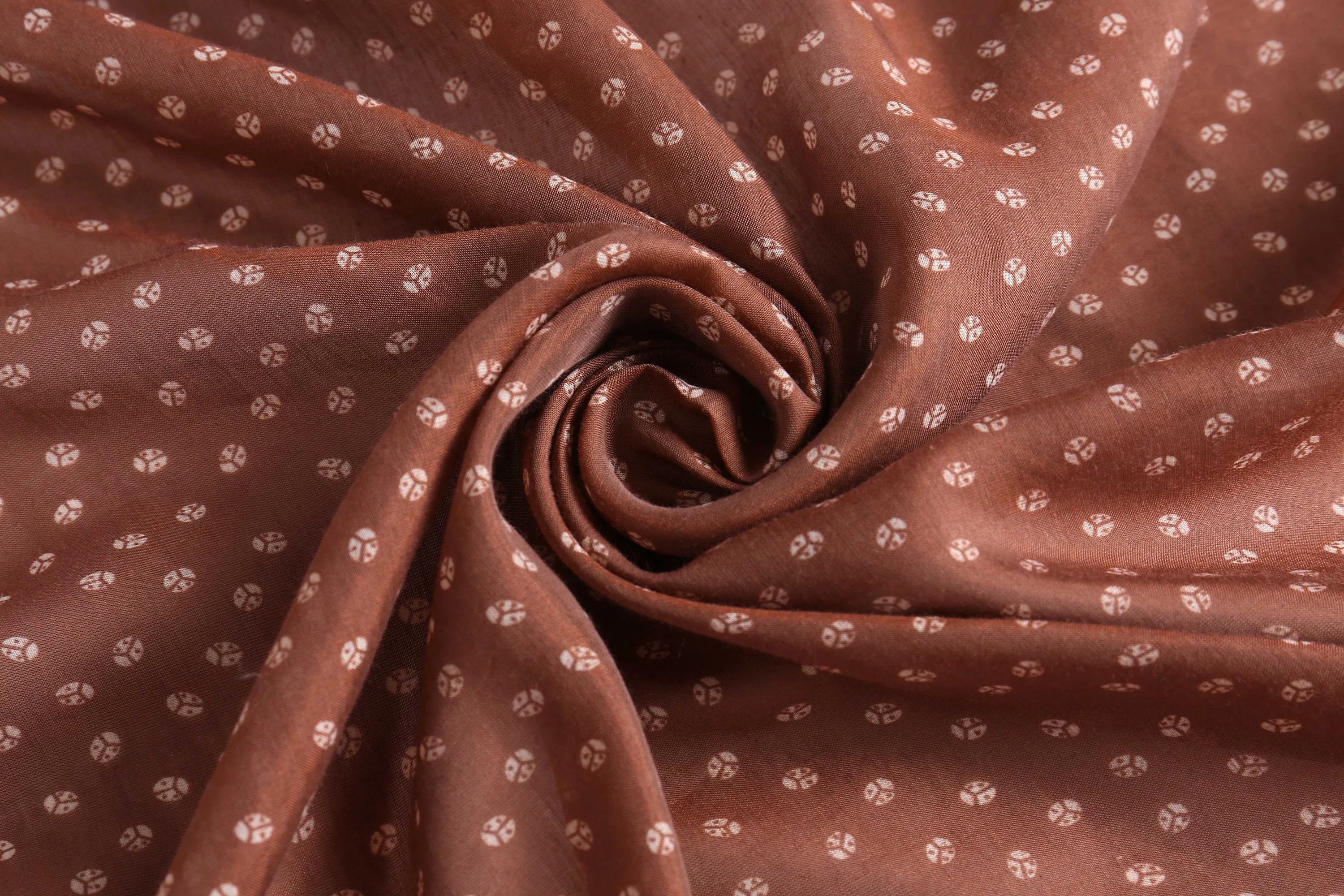 Silk Blend Neckerchief, Brown Silk Cotton Blend Neckerchief with Ladybug Print