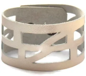 Silver color Leather "Self Empowering" Cuff bracelet. Reclaimed Leather Band.