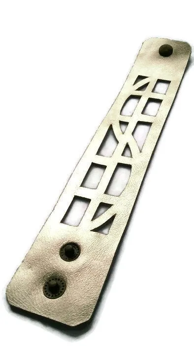 Silver color Leather "Self Empowering" Cuff bracelet. Reclaimed Leather Band.