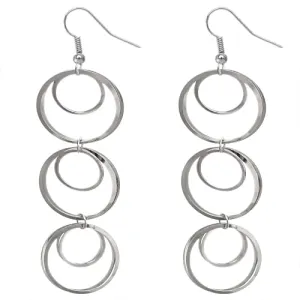 Silver Round Triple Hoop Drop Earrings