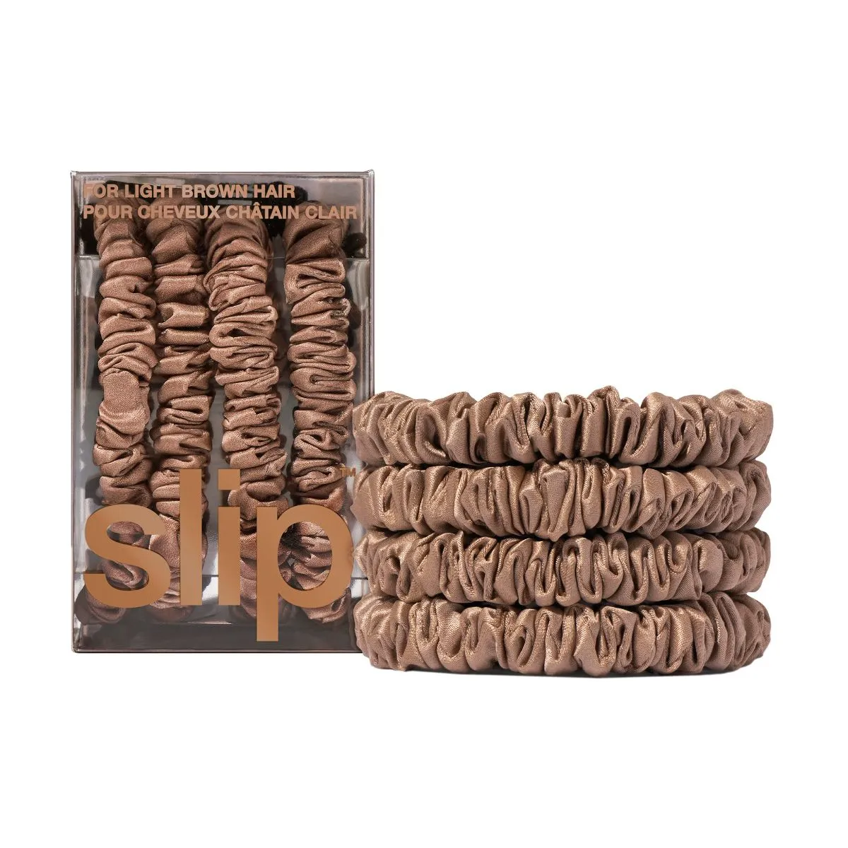 Slip Silk Back to Basics Skinny Scrunchies Light Brown x 8