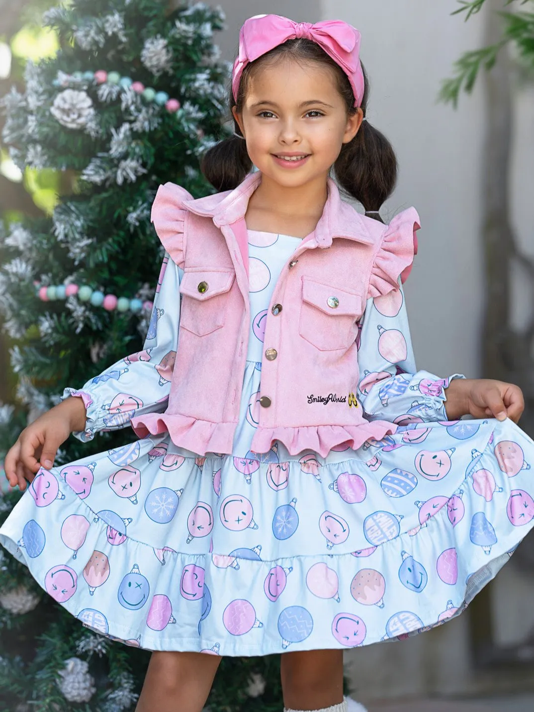 SmileyWorld Feeling Festive Faux Suede Vest and Dress Set