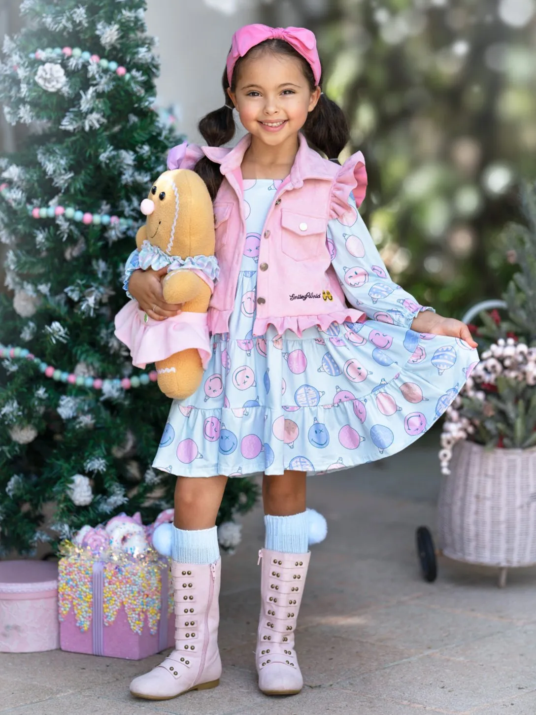 SmileyWorld Feeling Festive Faux Suede Vest and Dress Set