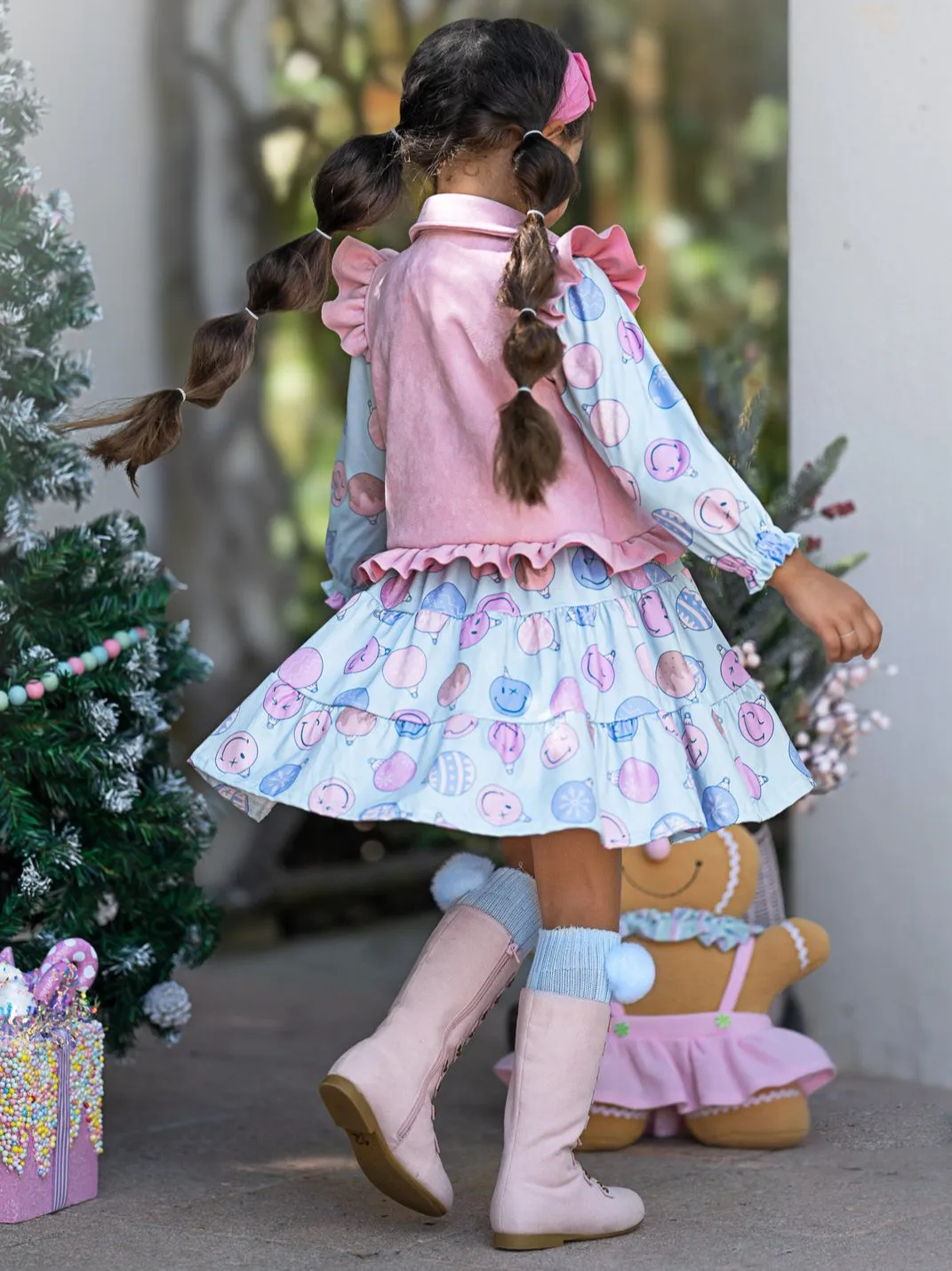 SmileyWorld Feeling Festive Faux Suede Vest and Dress Set