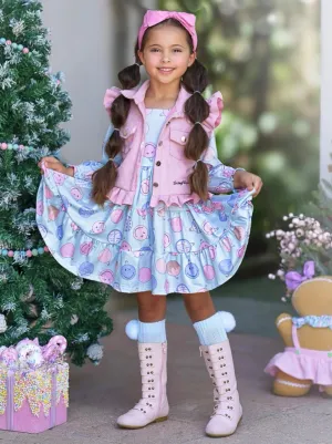 SmileyWorld Feeling Festive Faux Suede Vest and Dress Set