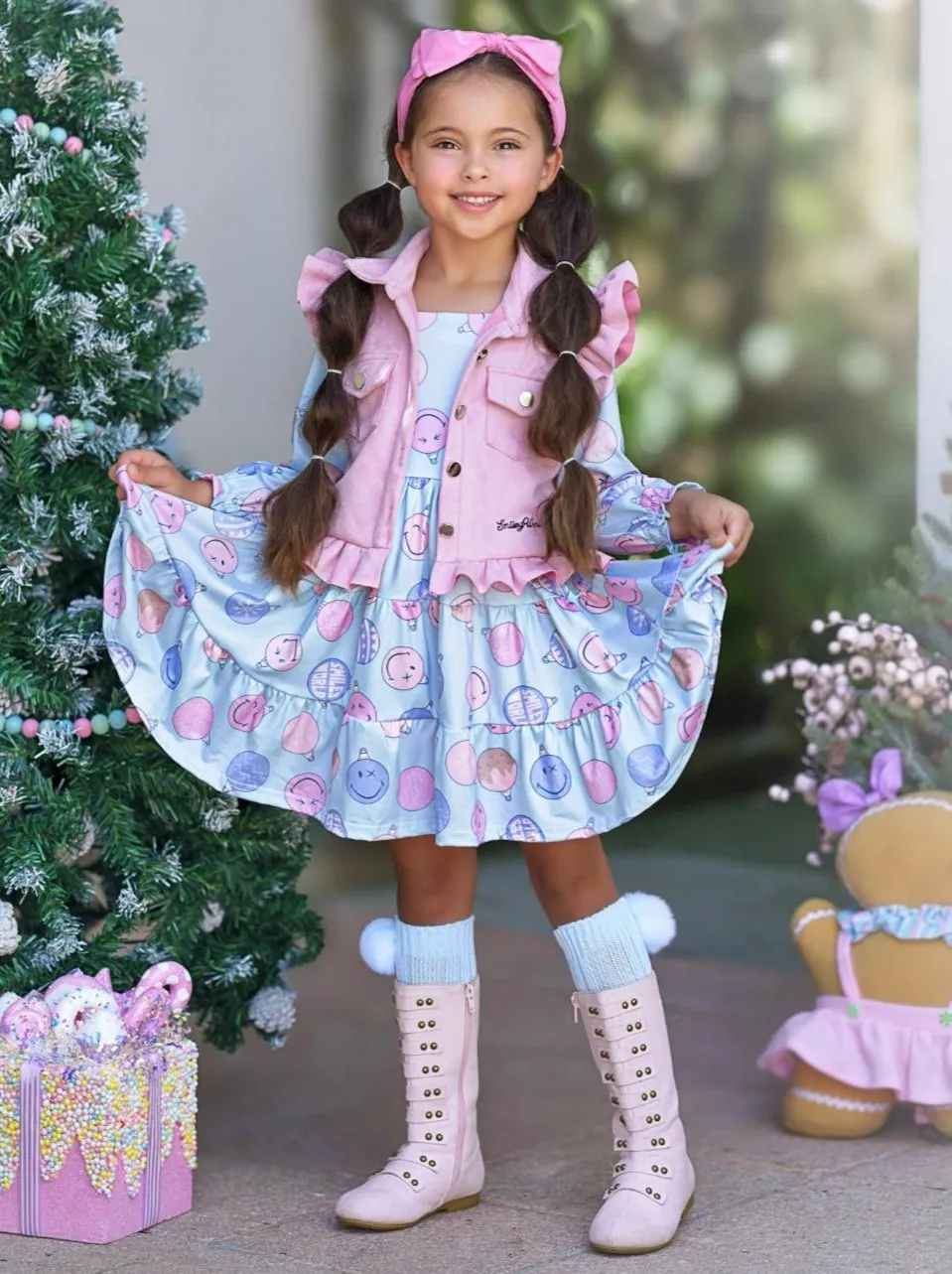 SmileyWorld Feeling Festive Faux Suede Vest and Dress Set