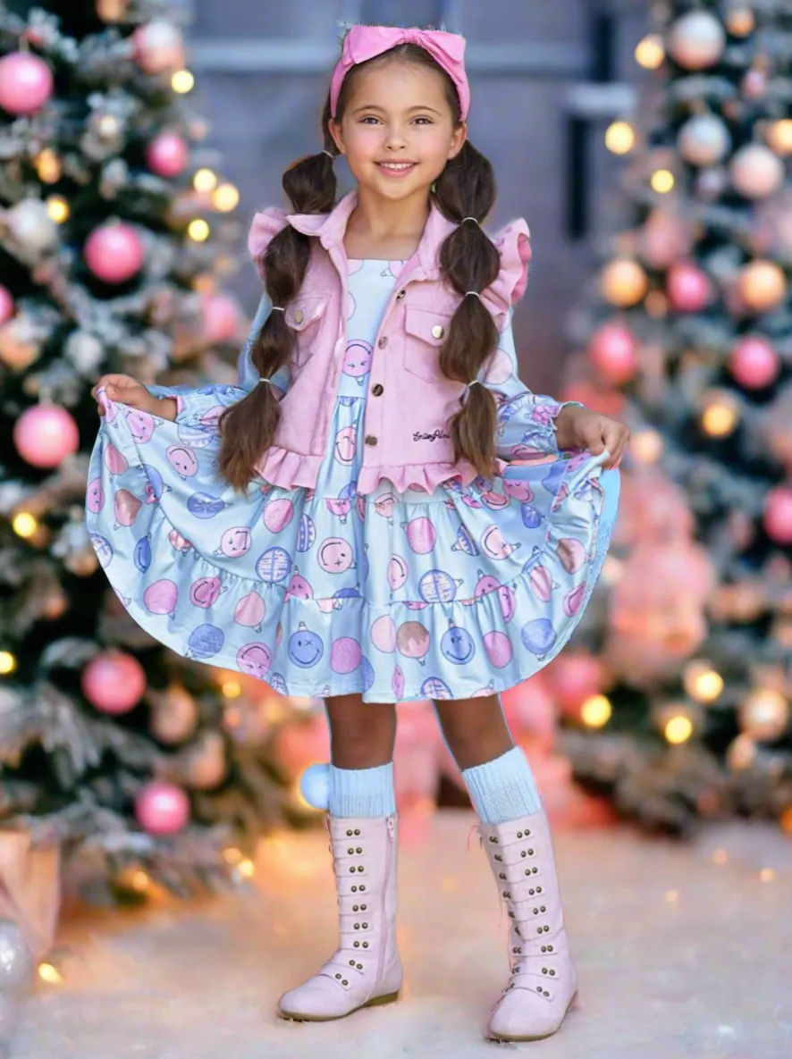 SmileyWorld Feeling Festive Faux Suede Vest and Dress Set