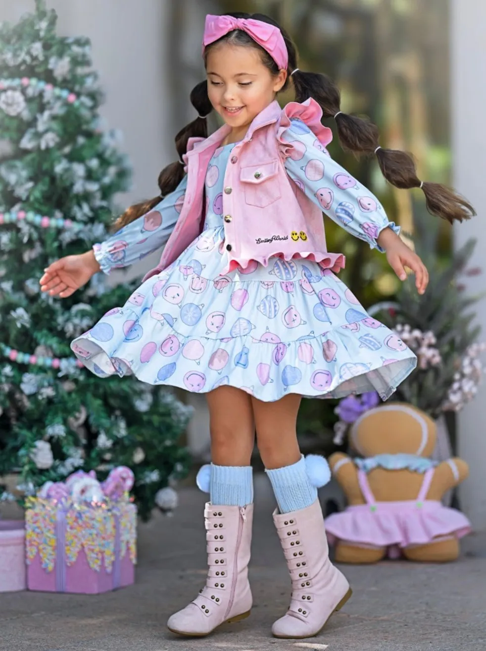 SmileyWorld Feeling Festive Faux Suede Vest and Dress Set