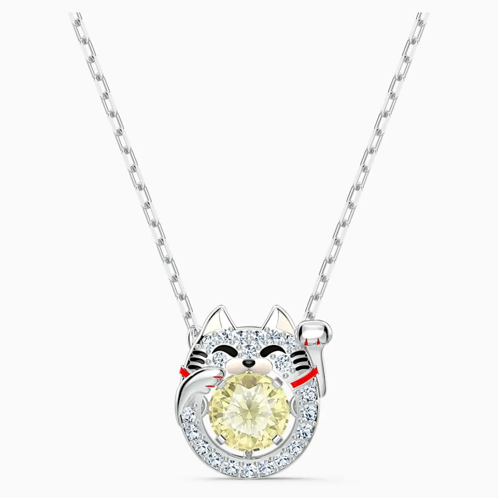 Sparkling Dance Light Multi-Colored Rhodium Plated Cat Necklace