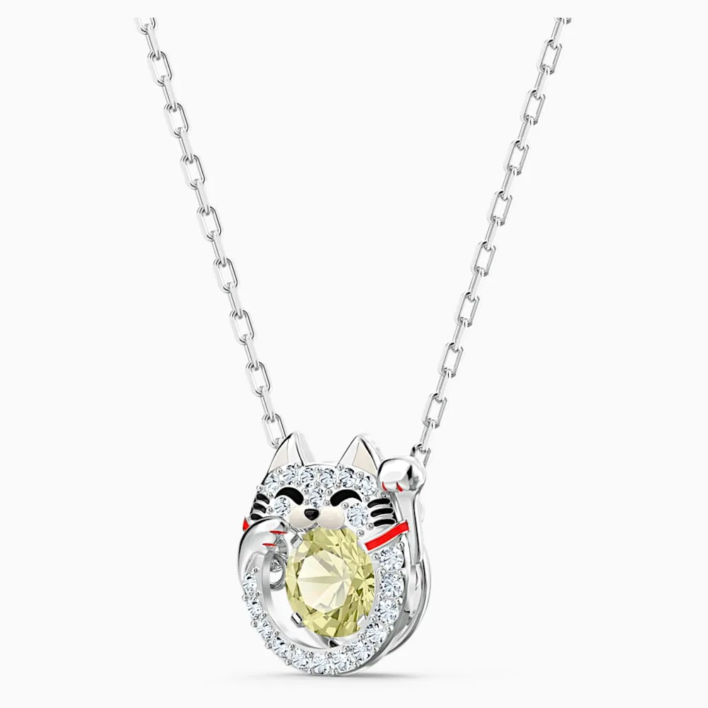 Sparkling Dance Light Multi-Colored Rhodium Plated Cat Necklace