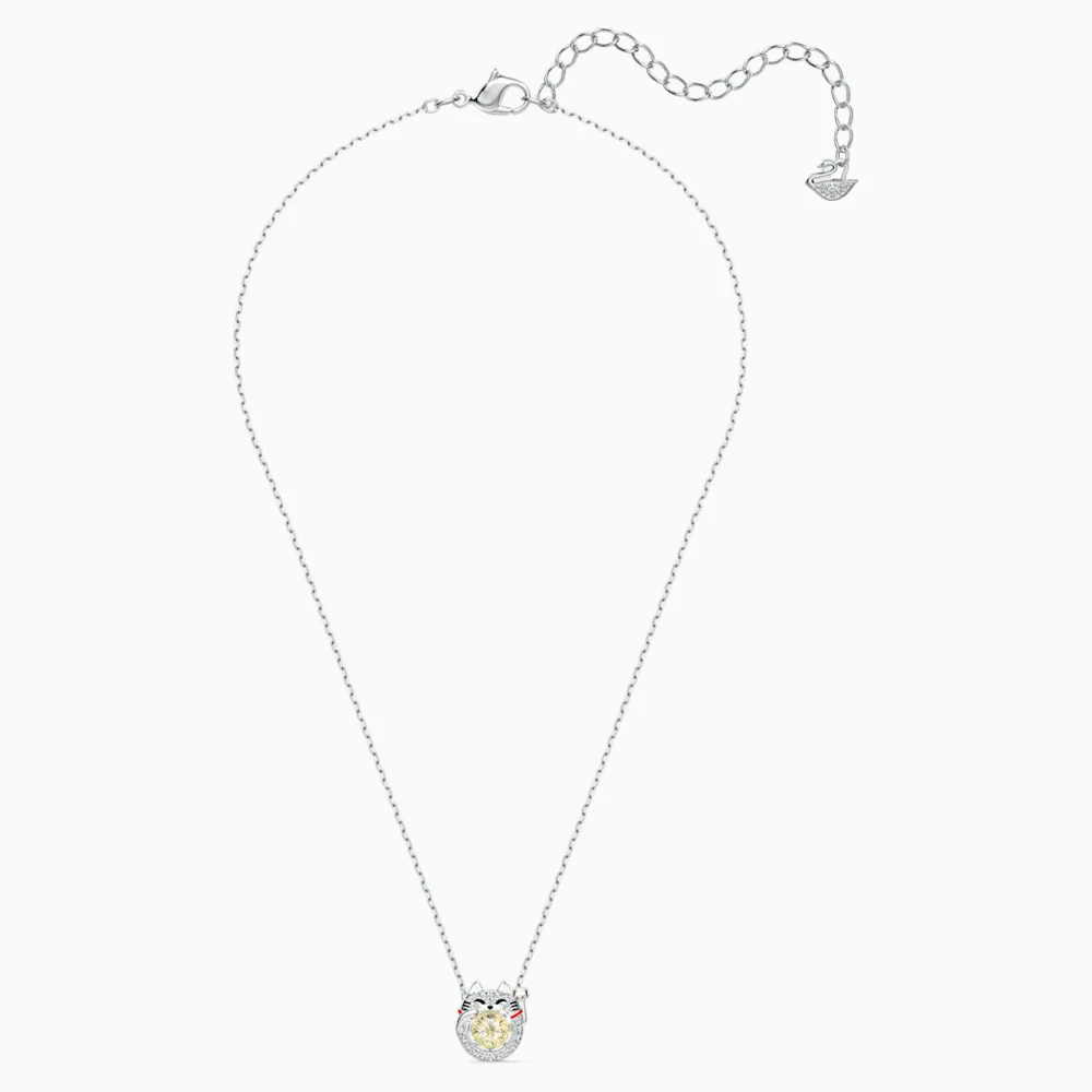 Sparkling Dance Light Multi-Colored Rhodium Plated Cat Necklace