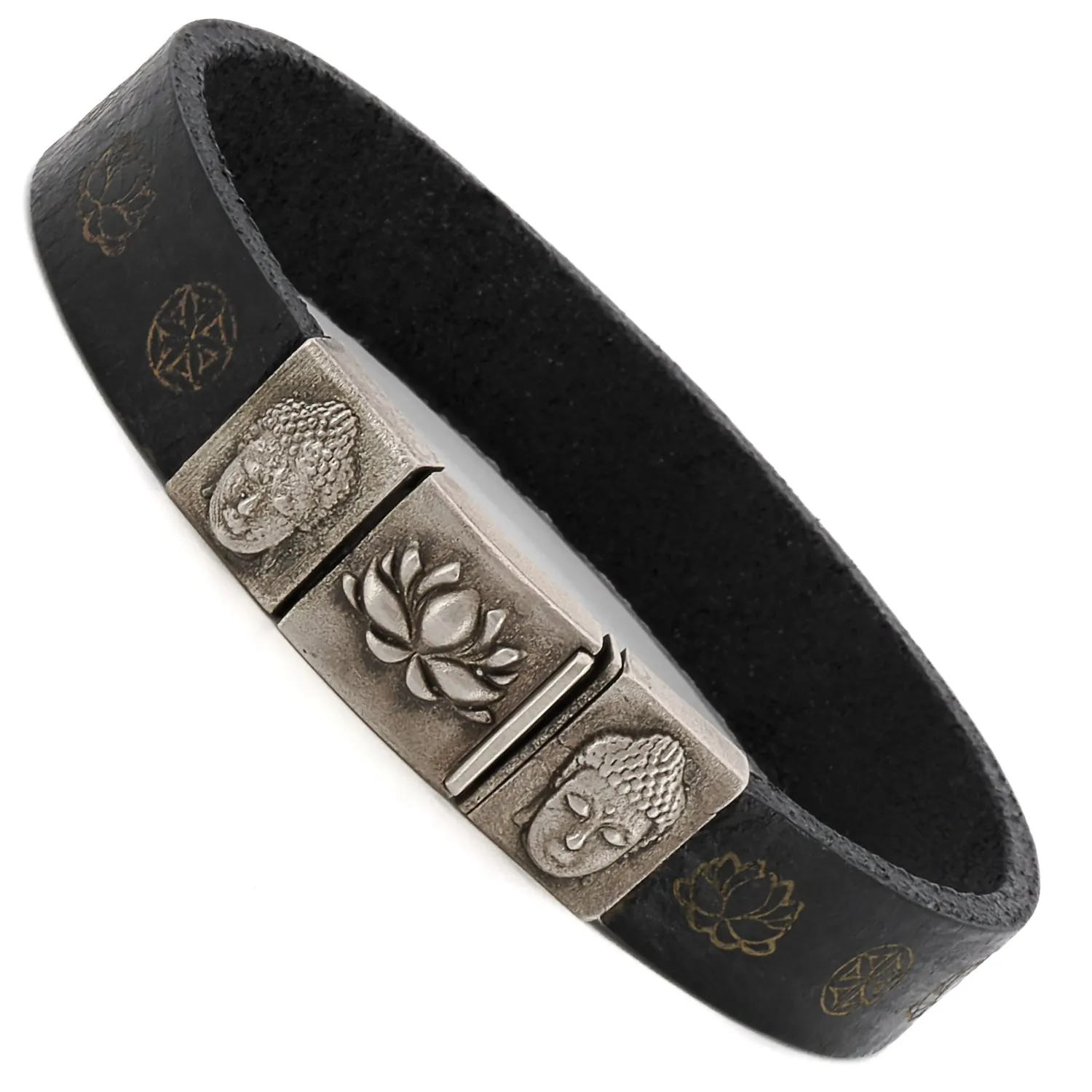 Spiritual Buddha and Lotus Leather Bracelet
