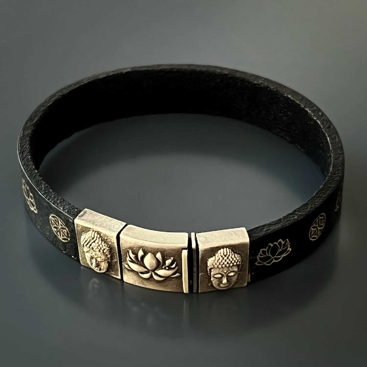 Spiritual Buddha and Lotus Leather Bracelet