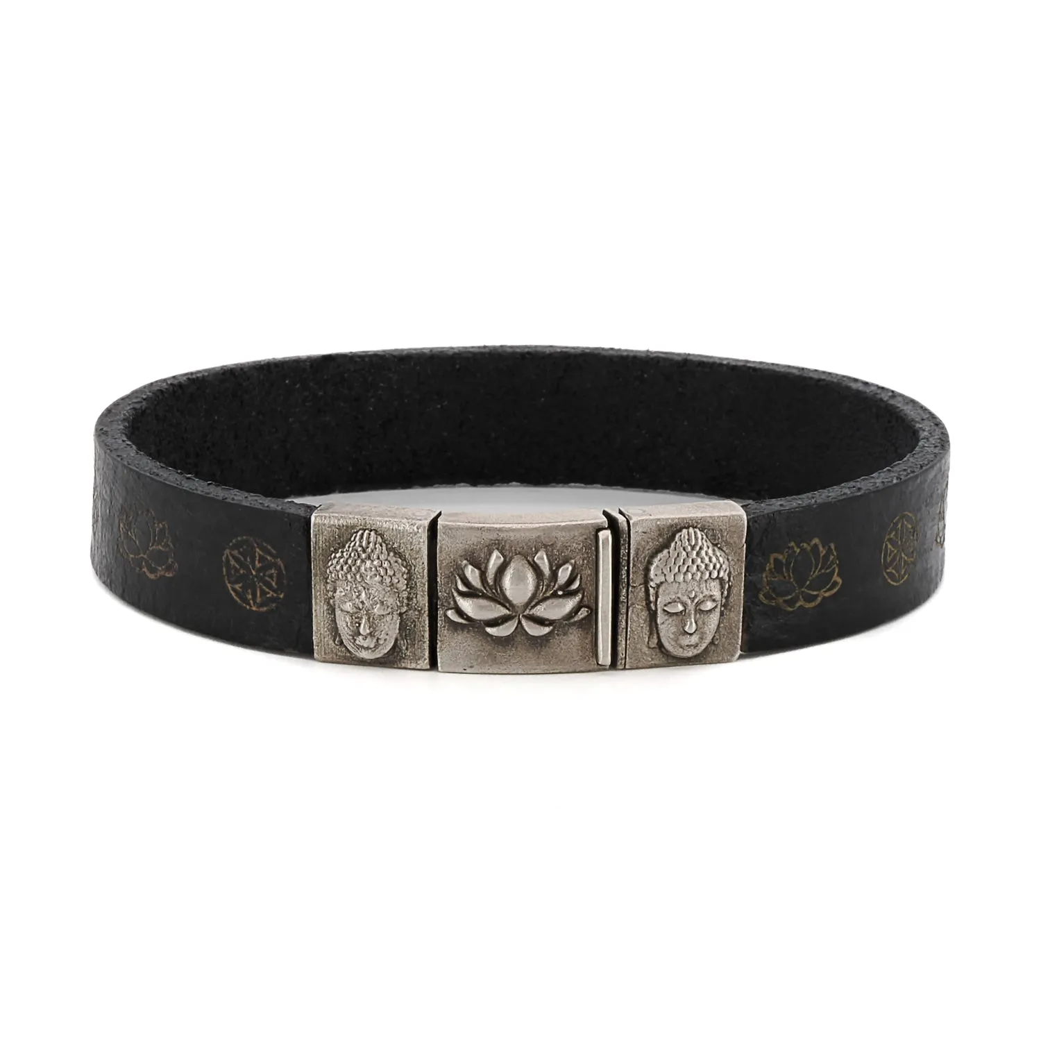 Spiritual Buddha and Lotus Leather Bracelet