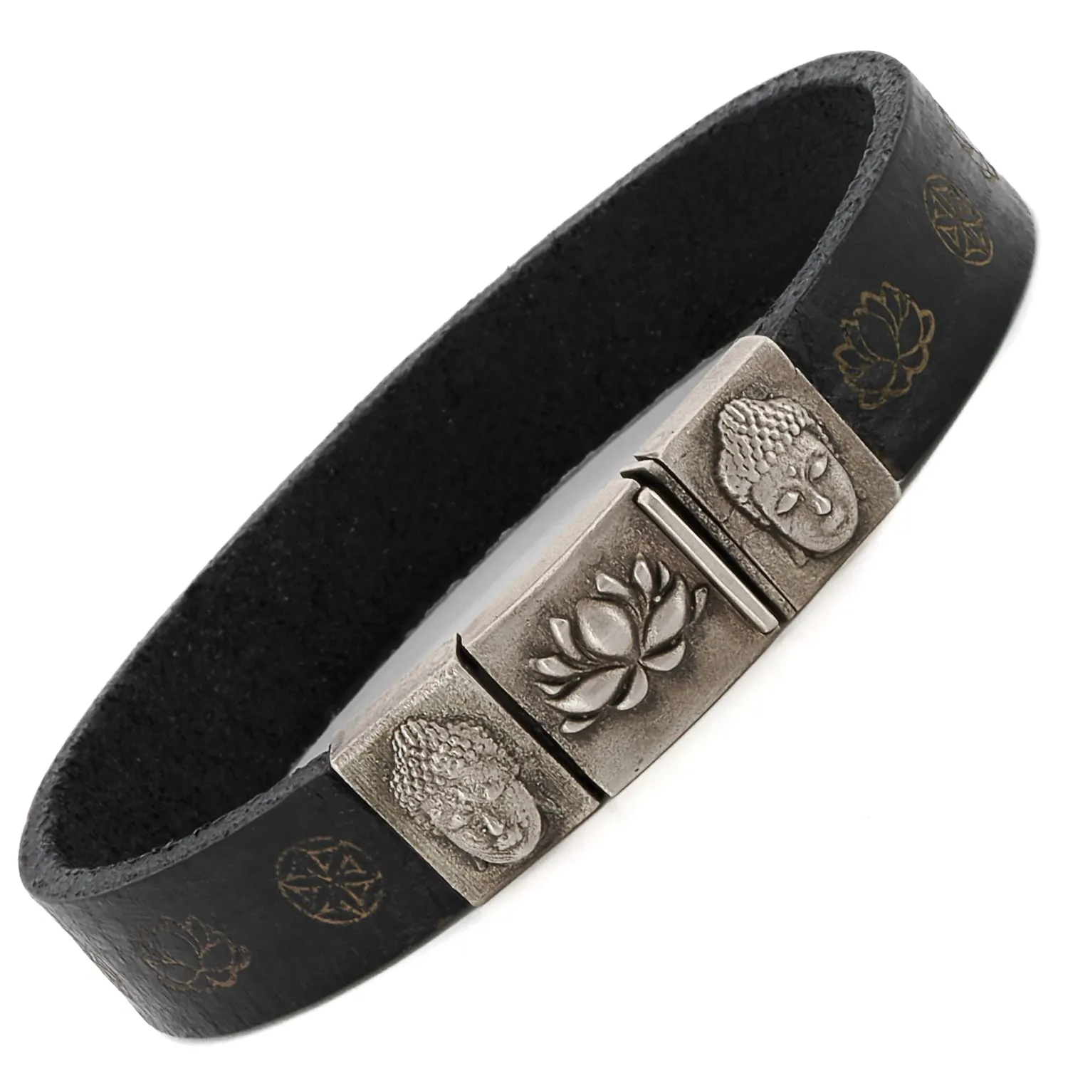 Spiritual Buddha and Lotus Leather Bracelet