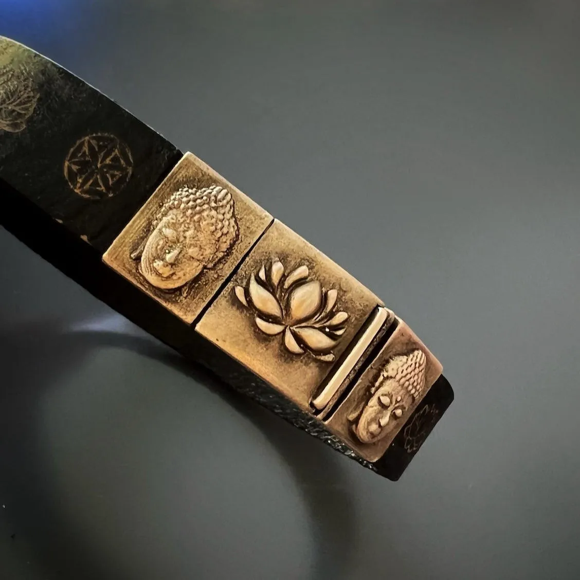 Spiritual Buddha and Lotus Leather Bracelet