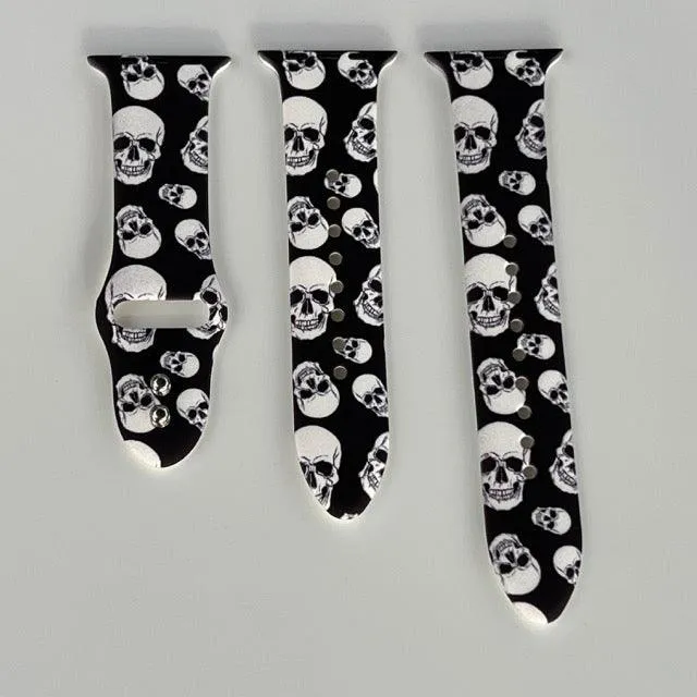 Spooky - Black and White Skull Print Silicone Apple Watch Band