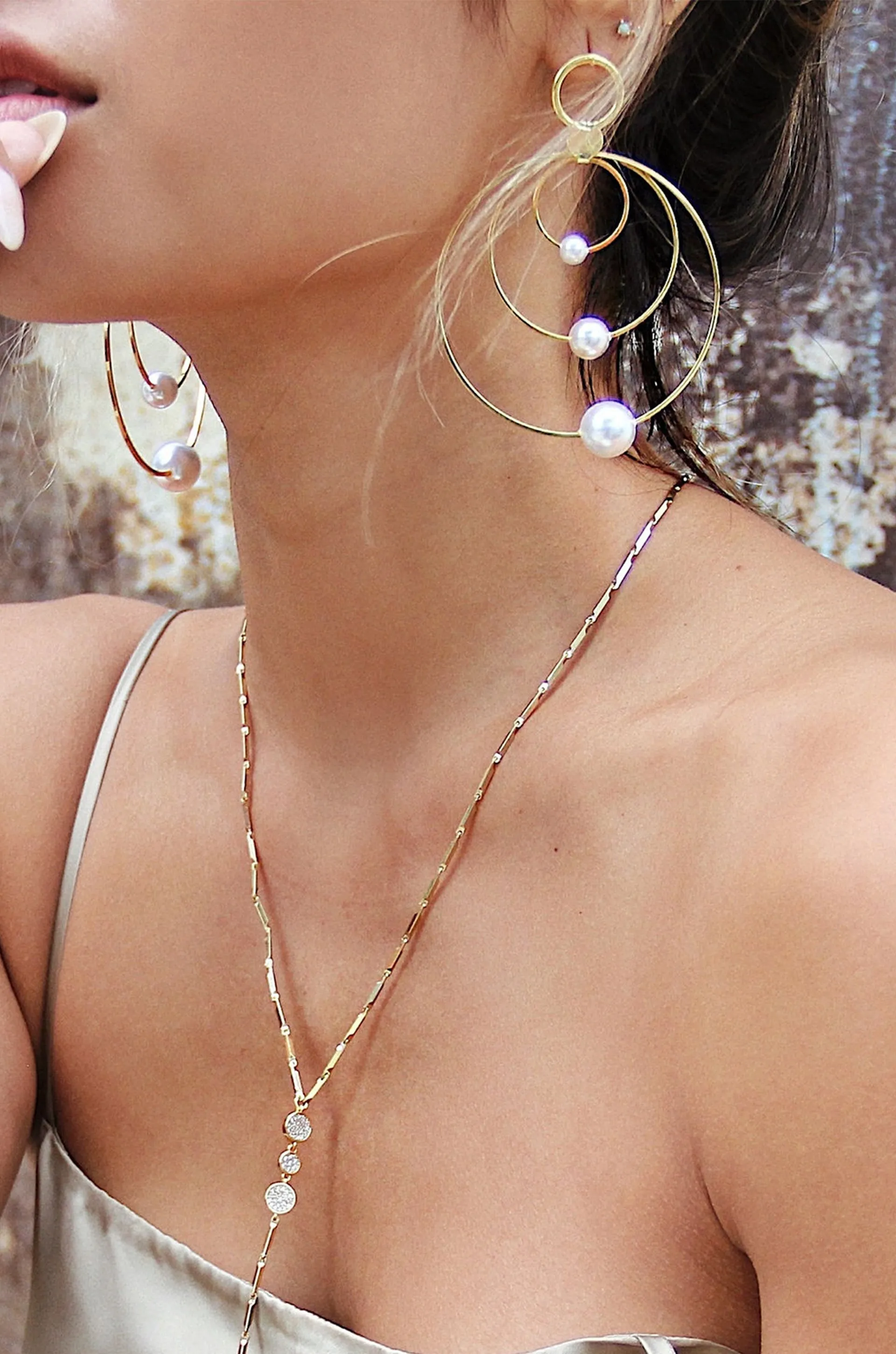 Statement Pearl & Multi Hoop 18k Gold Plated Earrings