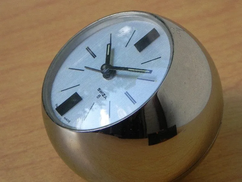 Swiza Rare Chrome Ball Clock in Smoked Lucite Base