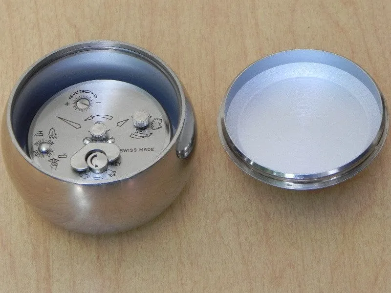 Swiza Rare Chrome Ball Clock in Smoked Lucite Base