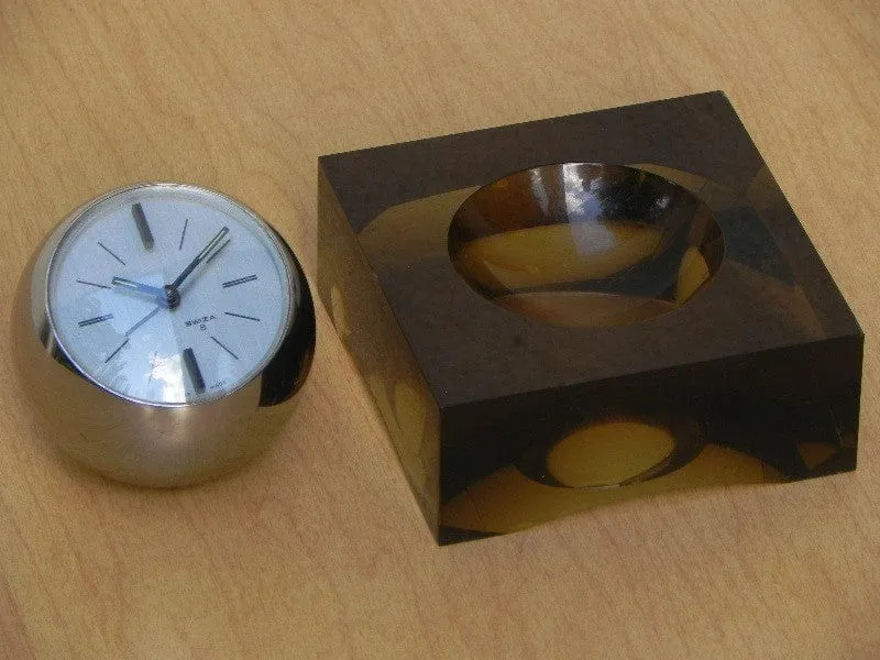 Swiza Rare Chrome Ball Clock in Smoked Lucite Base