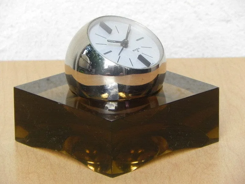 Swiza Rare Chrome Ball Clock in Smoked Lucite Base