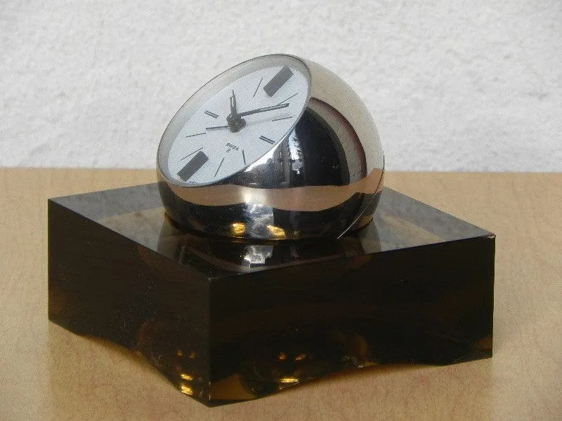 Swiza Rare Chrome Ball Clock in Smoked Lucite Base